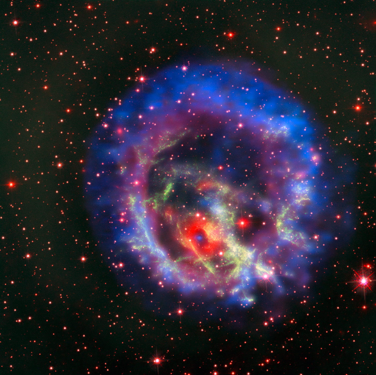 This new picture created from images from telescopes on the ground and in space tells the story o...
