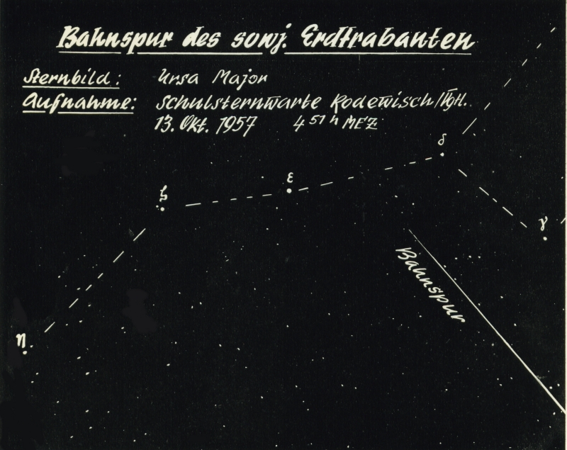 Erste Bahnspuraufnahme von Sputnik 1