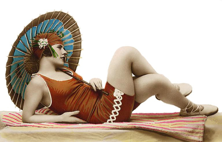 Woman's bathing suit from 1920s. Photo postcard. No copyright notice on card. This is a SOL postc...