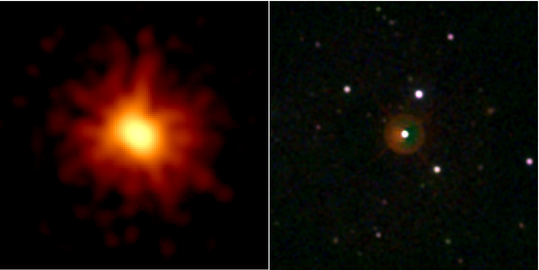 The extremely luminous afterglow of GRB 080319B was imaged by Swift's X-ray Telescope (left) and ...
