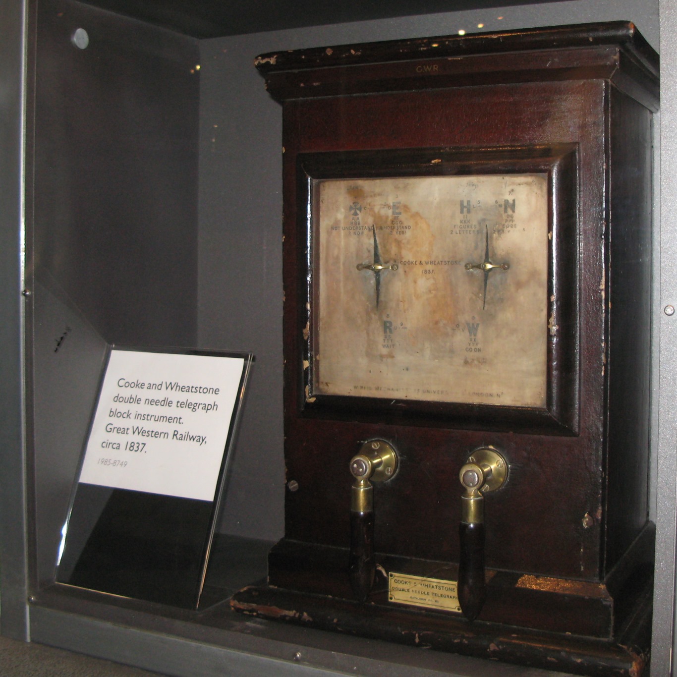 An early double-needle telegraph of the Cooke and Wheatstone pattern used on the pioneering teleg...