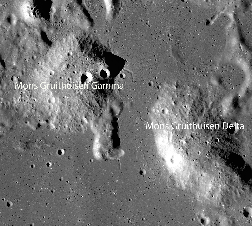 Labeled version of the scene above. The Gamma and Delta domes are separated by a relatively flat ...