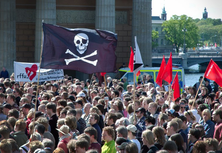 Rally in Stockholm, Sweden, in support of file sharing and software piracy.