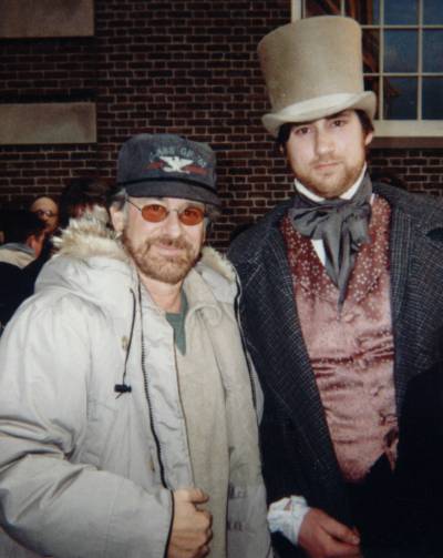Director Steven Spielberg and Eric Bruno Borgman on the set of Amistad.