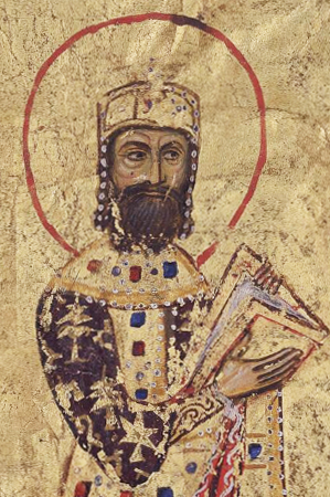 Bizans İmparatoru I. Aleksios Komnenosun (hüküm süresi: 1081-1118) görkemli ve tarihsel portresi.