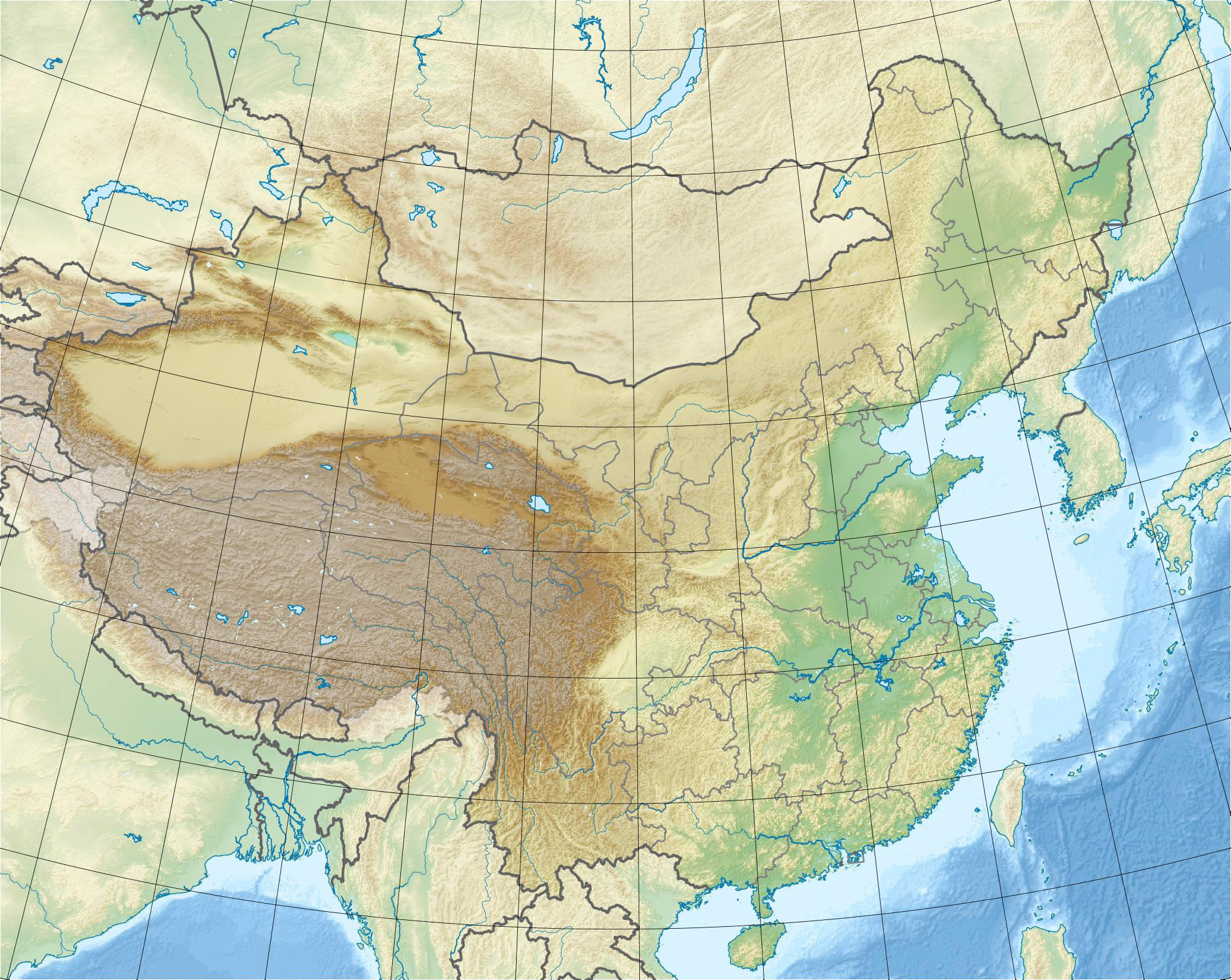 Location map of China.
EquiDistantConicProjection :
Central parallel :
* N: 36.0° N
Central me...