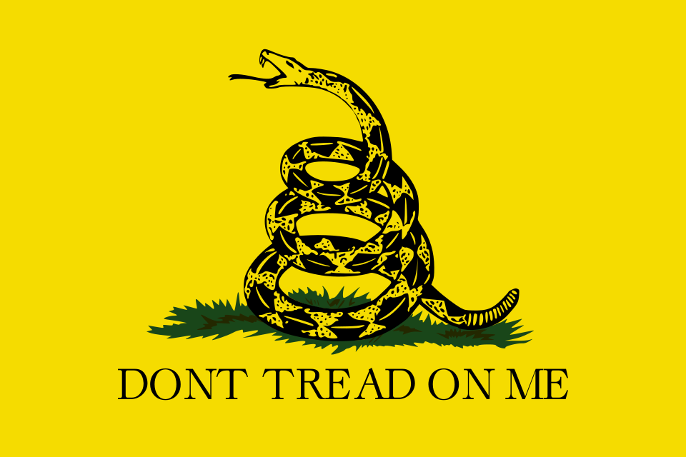 Amerikan Devrimi döneminden kalma, Dont Tread on Me sloganı ve ikonik yılan figürüyle öne çıkan Gadsden bayrağı.