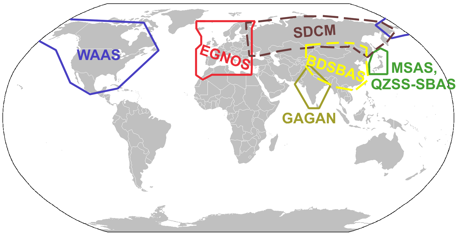 Service Areas of Satellite Based Augmentation Systems (SBAS)