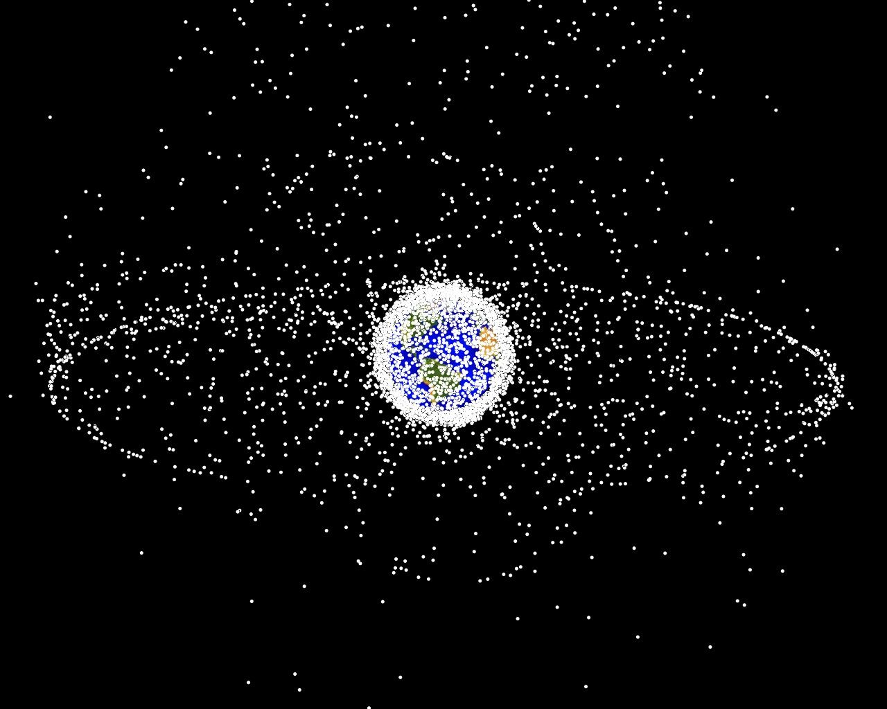 Debris plot by NASA.
A computer-generated image of objects in Earth orbit that are currently bein...