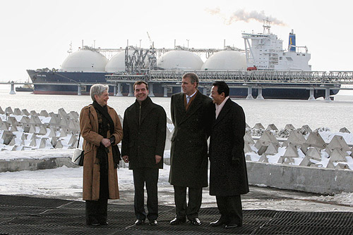 YUZHNO-SAKHALINSK. With Japanese Prime Minister Taro Aso, Prince Andrew, Duke of York, and Minist...