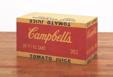 Andy Warhol, Campbells Tomato Juice Box, 1964; sentetik polimer boya ve serigrafi mürekkebi ile ahşap üzerine çalışma.