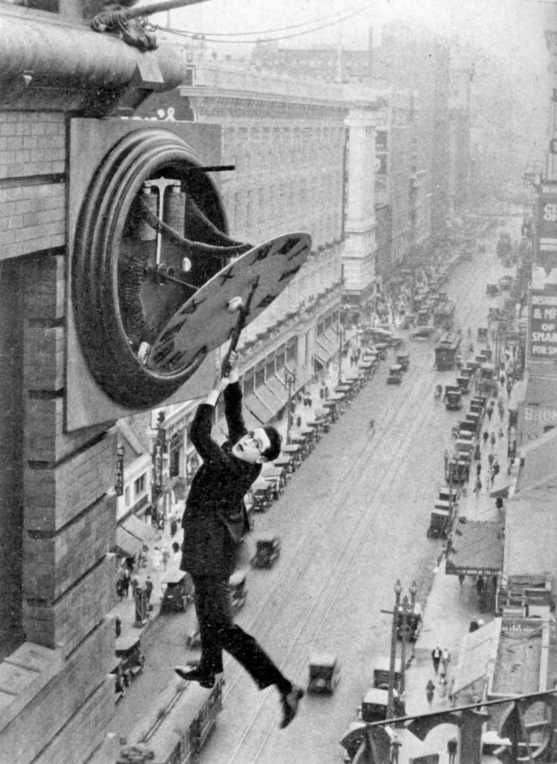 Image located opposite Page 145; Caption: SAFETY LAST - Suspended above Los Angeles