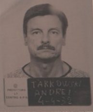 Andrej Tarkovskij mug shot at Latina Refugee Camp, Italy in 1985