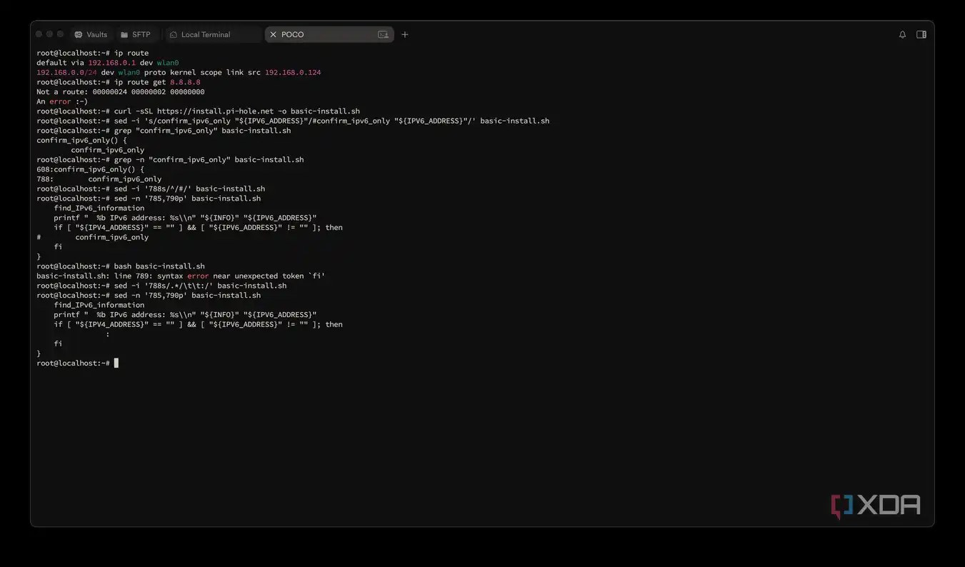 Patching Pi-hole's install script to bypass the false IPv6-only check