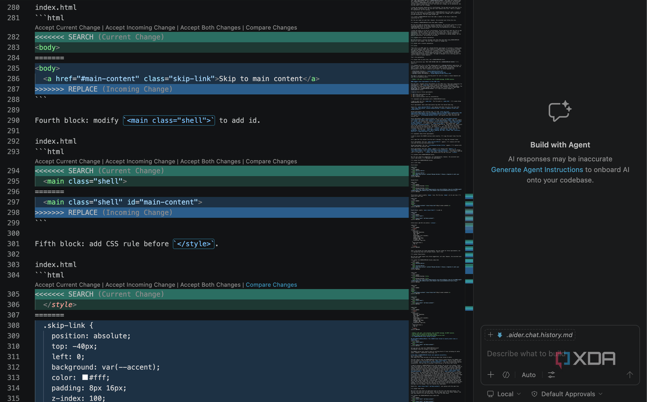 Aider chat logs in VS Code