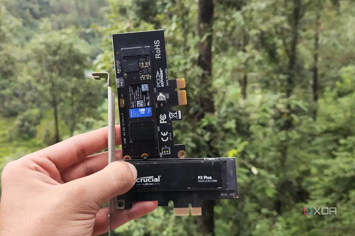 A person holding two PCIe-to-NVMe adapters