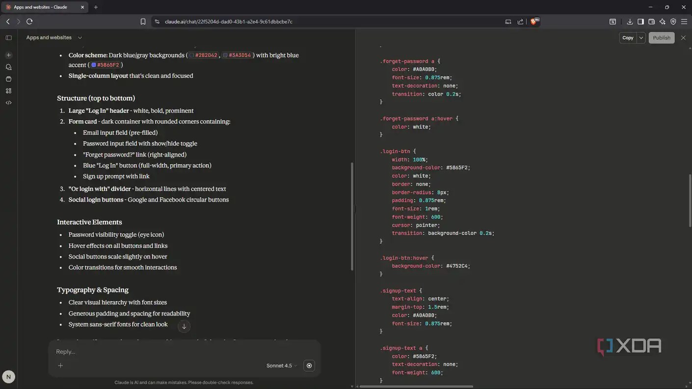 Claude Artifacts responding with app overview