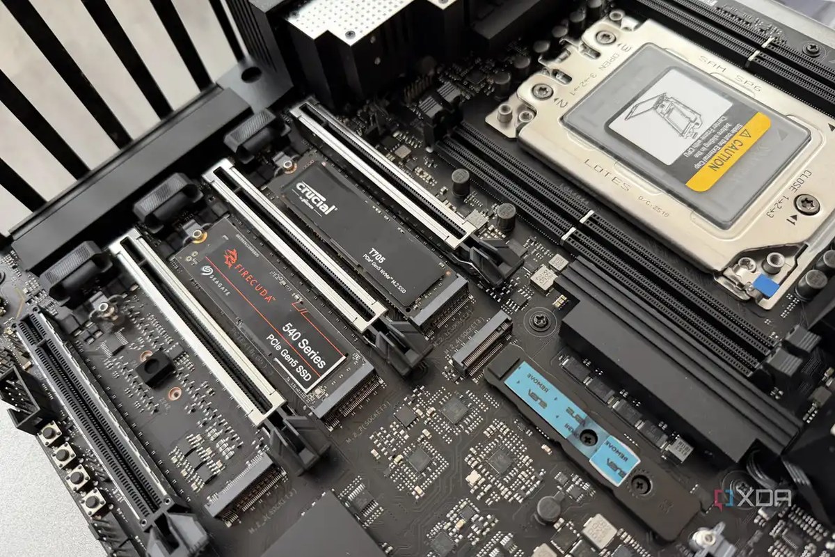 An image of NVMe drives installed on an AMD Threadripper motherboard.