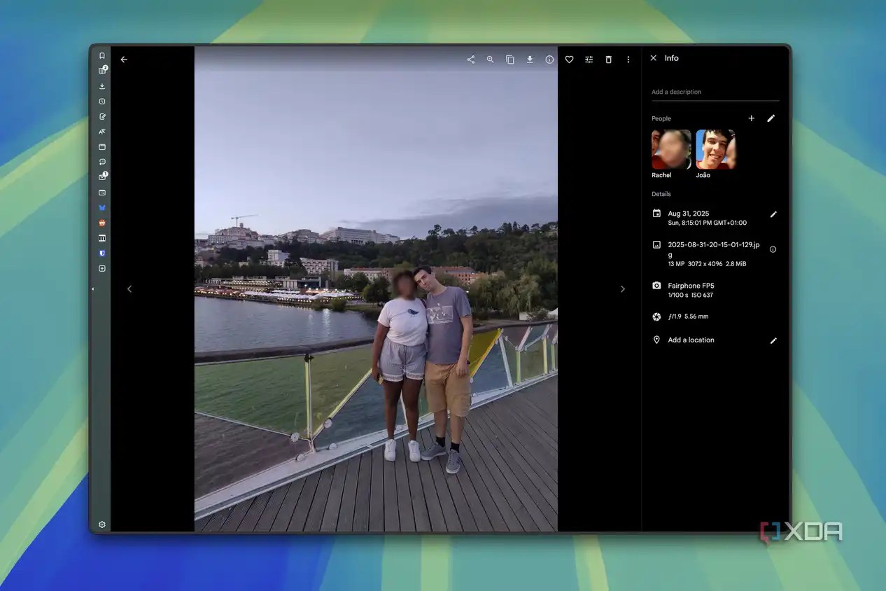 Screenshot of Immich displaying a photo, with a sidebar showing two people idenitified in the photo using facial recognition