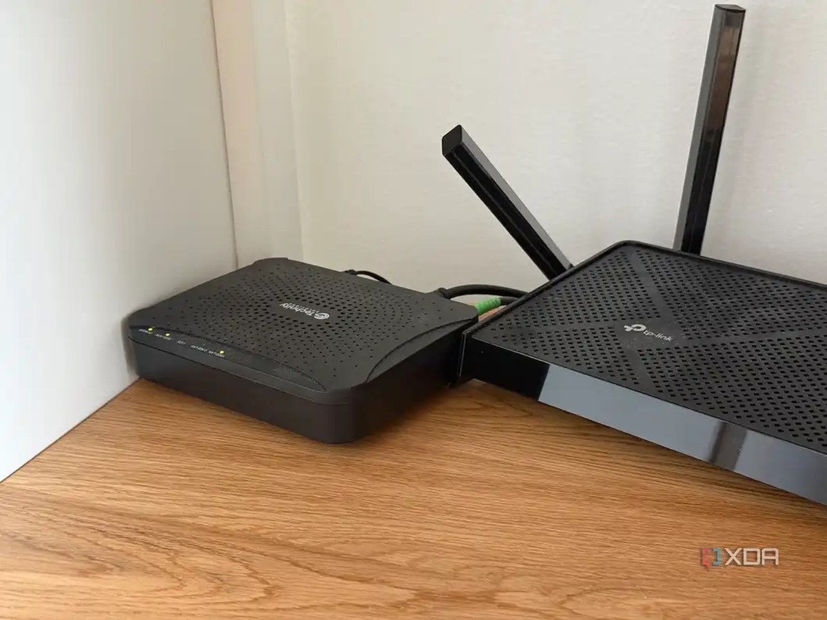 A photo of a router and modem next to one another