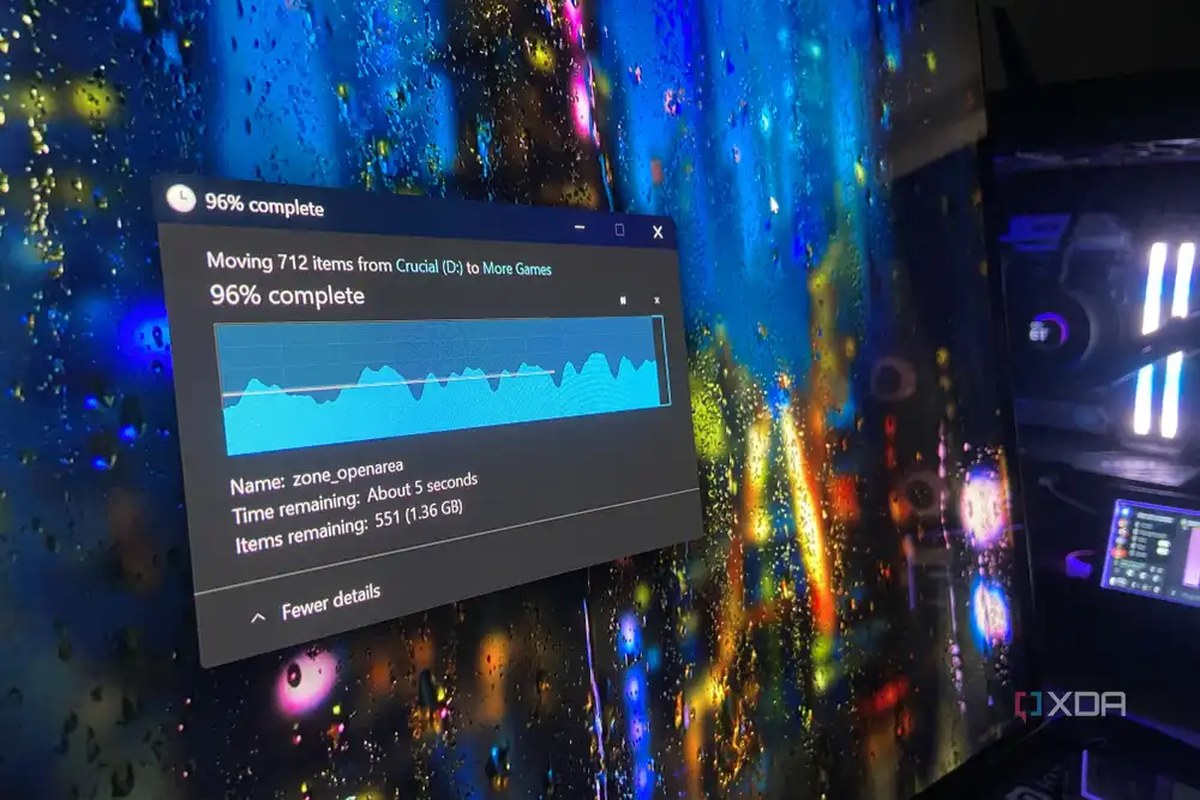 Sequential transfer speeds detailed during a file transfer.