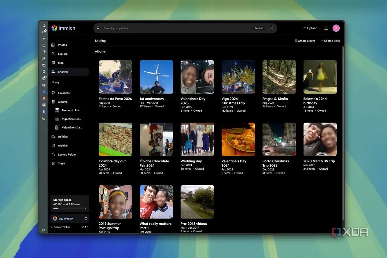 Screenshot of the Sharing page in immich, showing content shared with othere users on the server