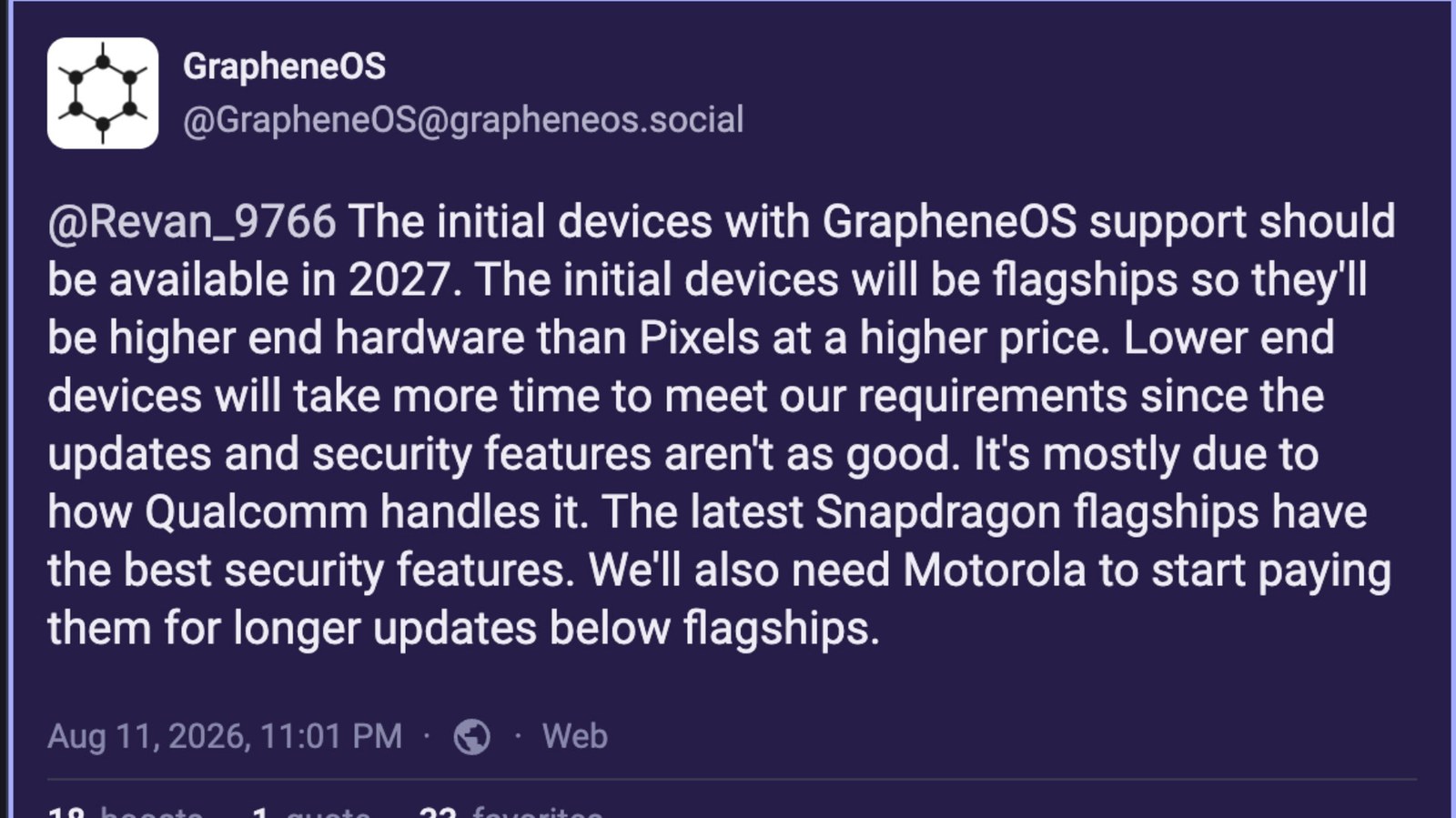 Graphene OS Motorola phones pricing comment