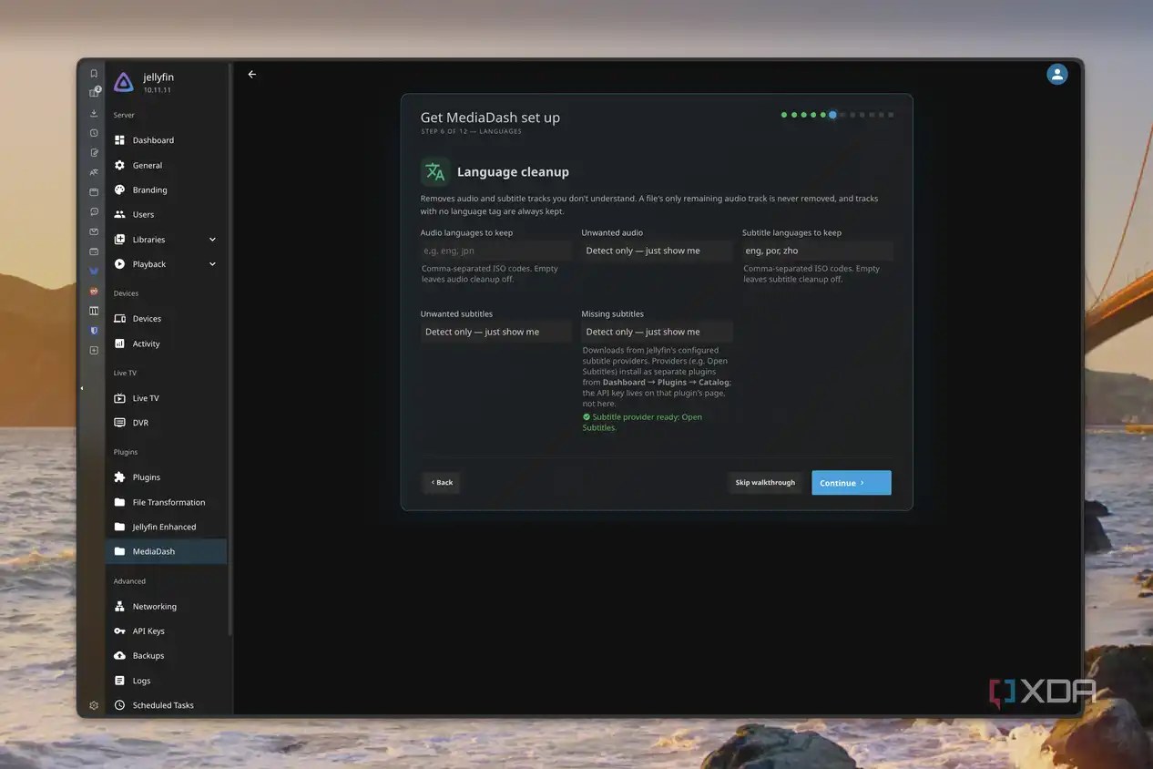 Screenshot of the MediaDash walkthrough showing options for cleaning up unnecessary languages from files