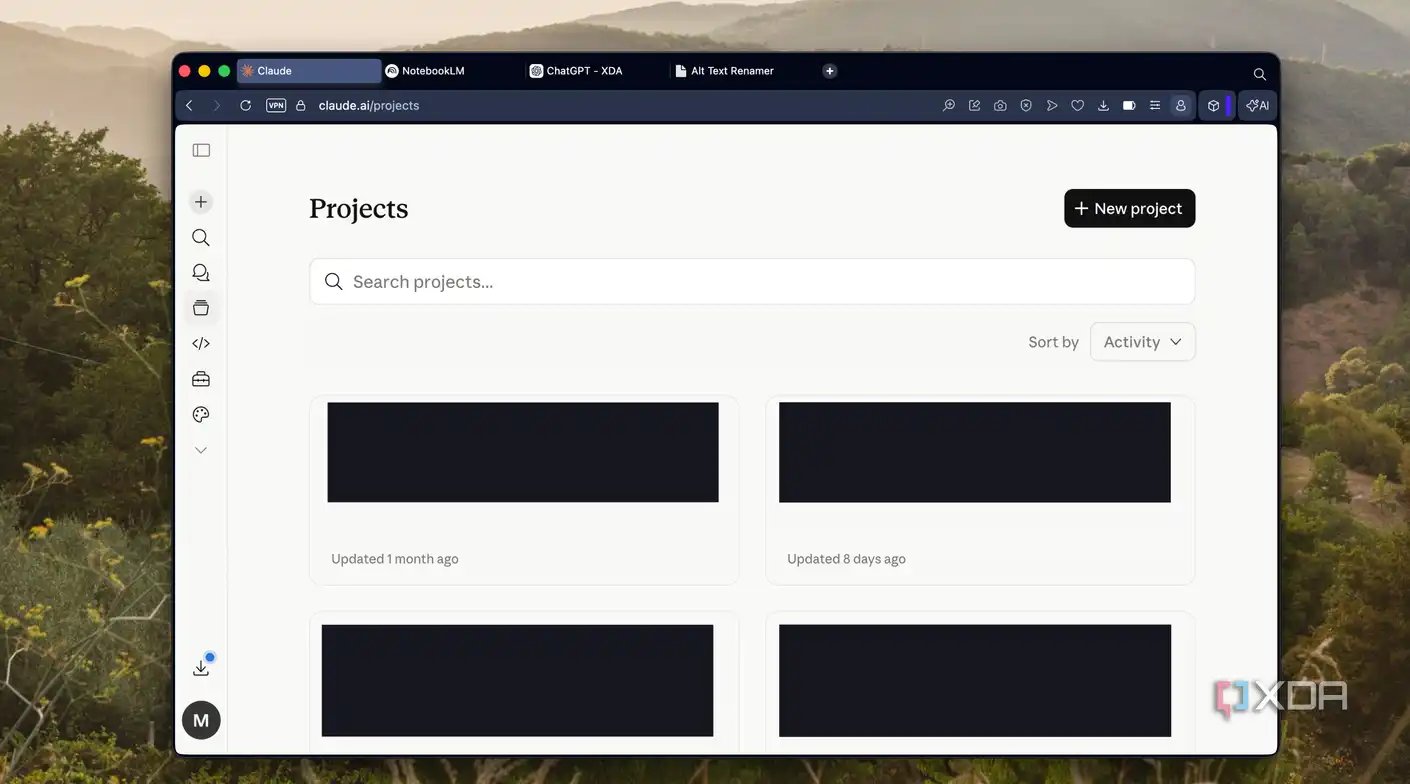 claude projects dashboard showing content creation mathgpt ai insider and budget tracker projects in web browser