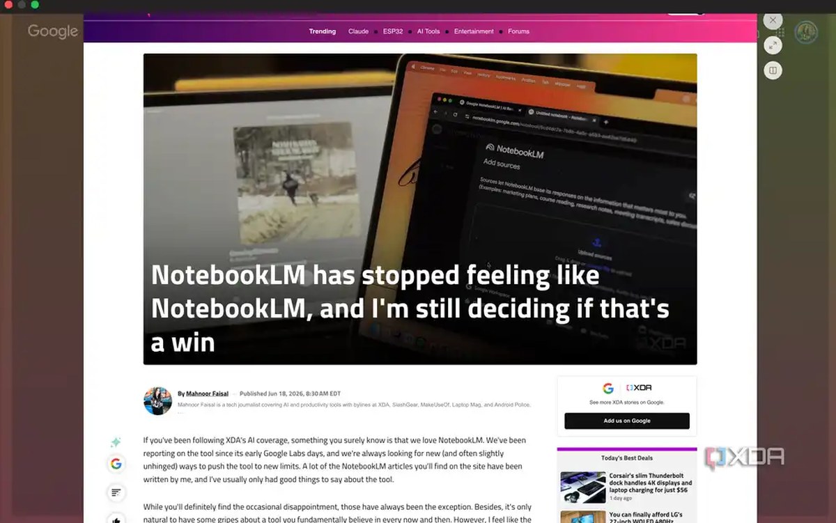 XDA Developers article NotebookLM has stopped feeling like NotebookLM