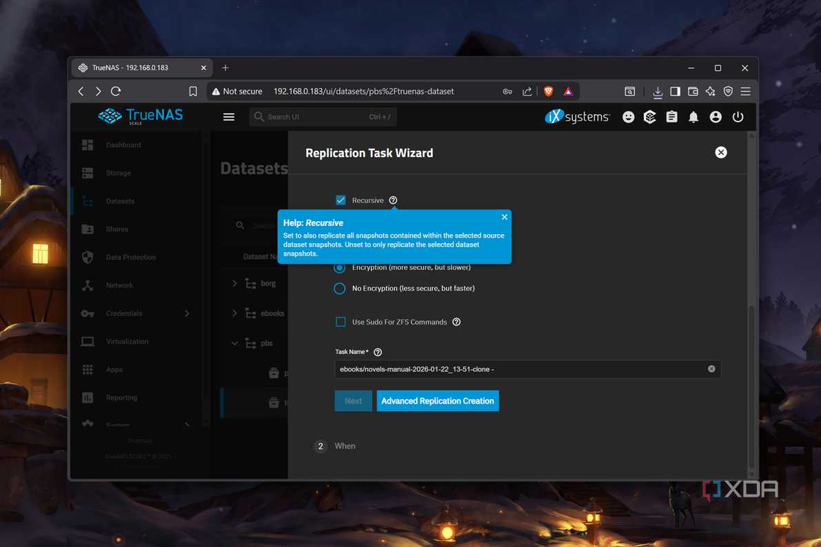 Creating recursive snapshots in TrueNAS