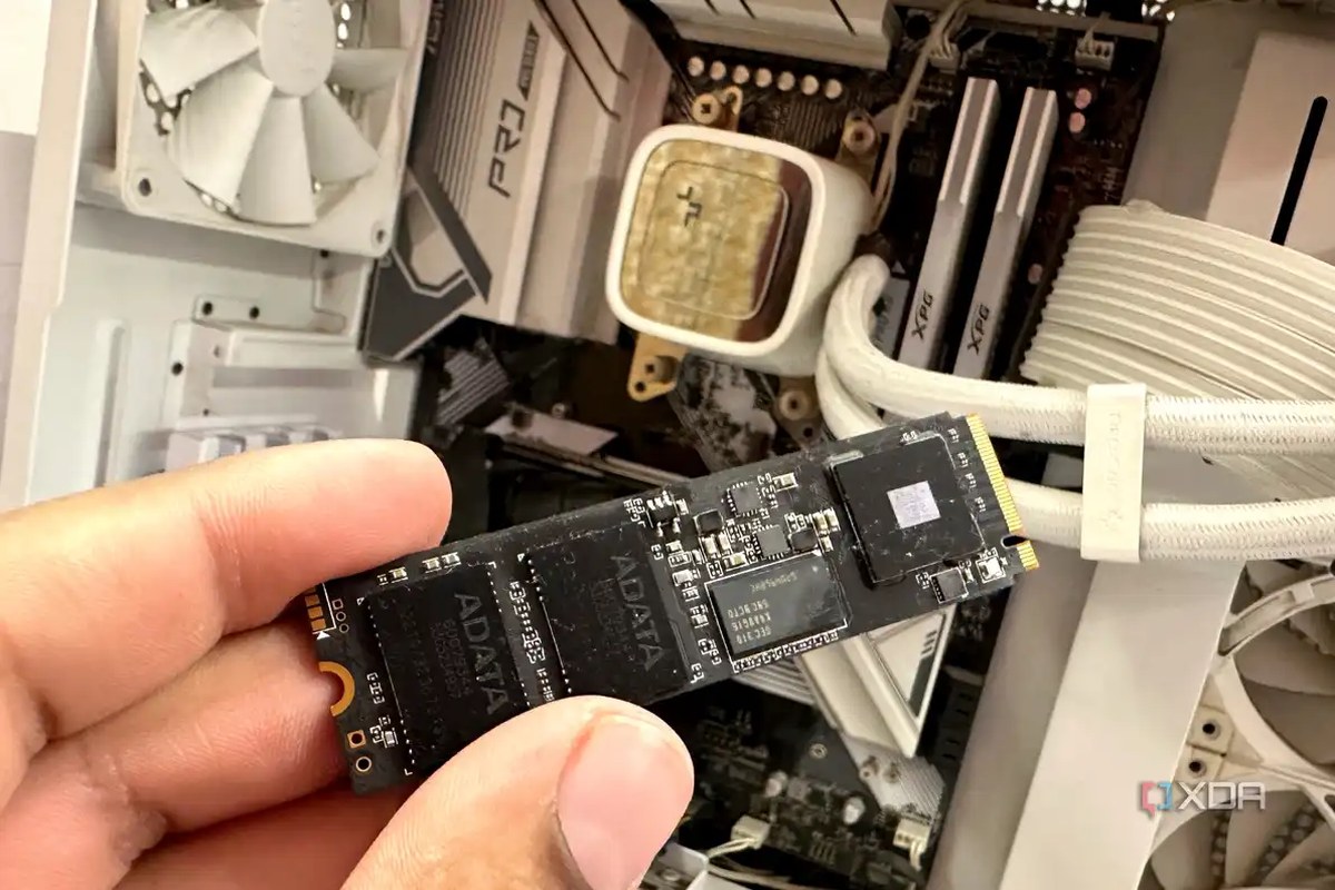 An Adata XPG Gammix S70 Blade 2TB NVMe SSD in hand.