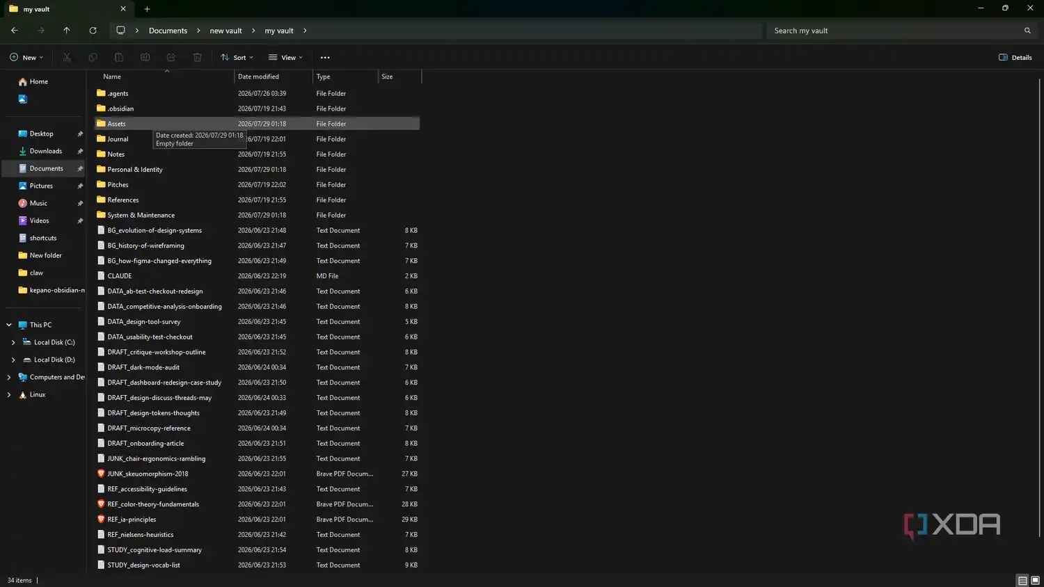 new vault folders visible in file explorer after mcp creation