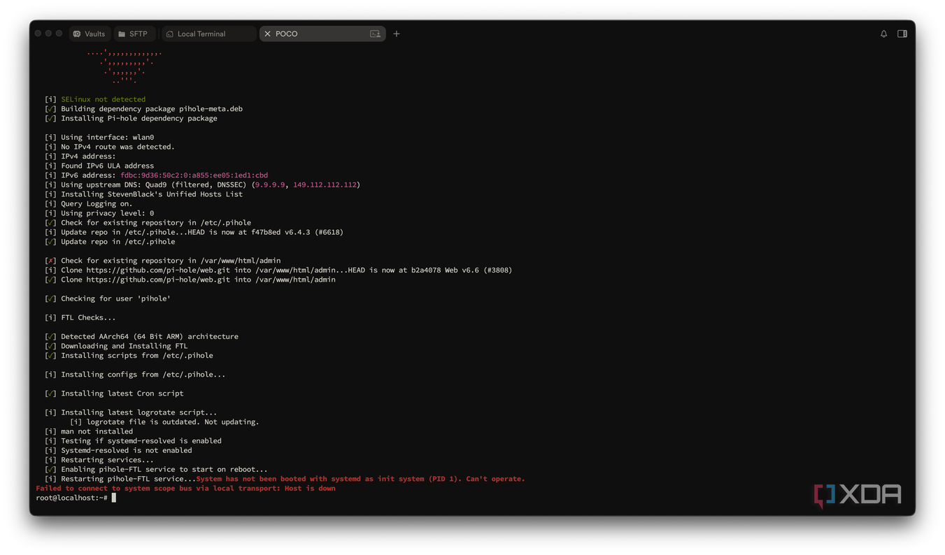 Pi-hole installing successfully, then failing to start FTL without systemd