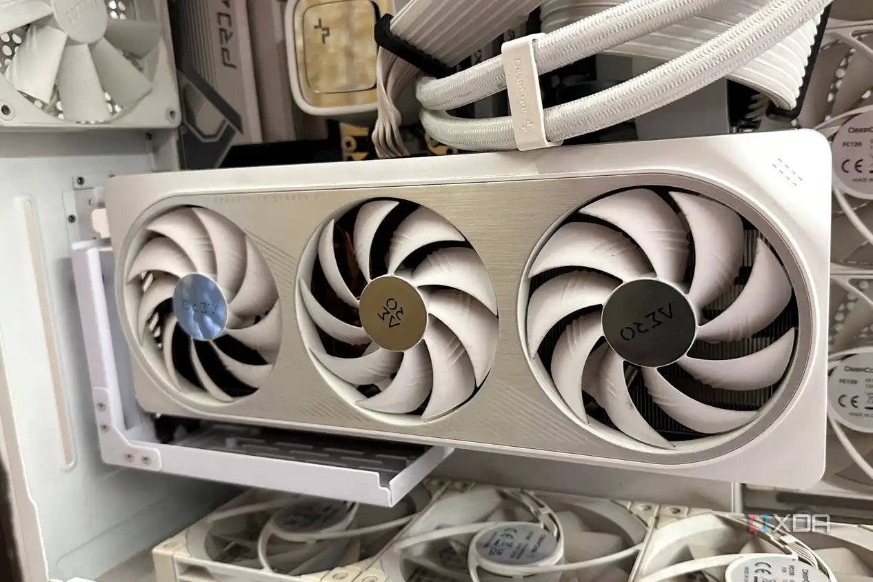 Nvidia GeForce RTX 4070 Ti vertically mounted in NZXT H9 Flow White.
