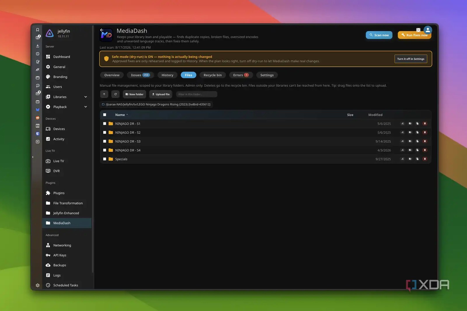 Screenshot of the file browser in the MediaDash page