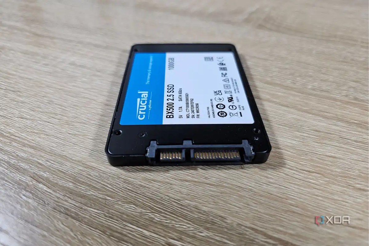 An image of a crucial ssd on a table.