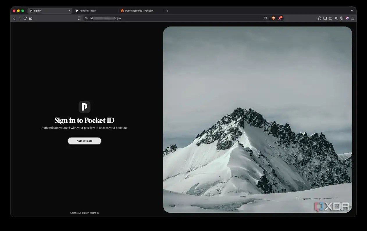 Pocket ID sign-in screen prompting the user to authenticate with a passkey