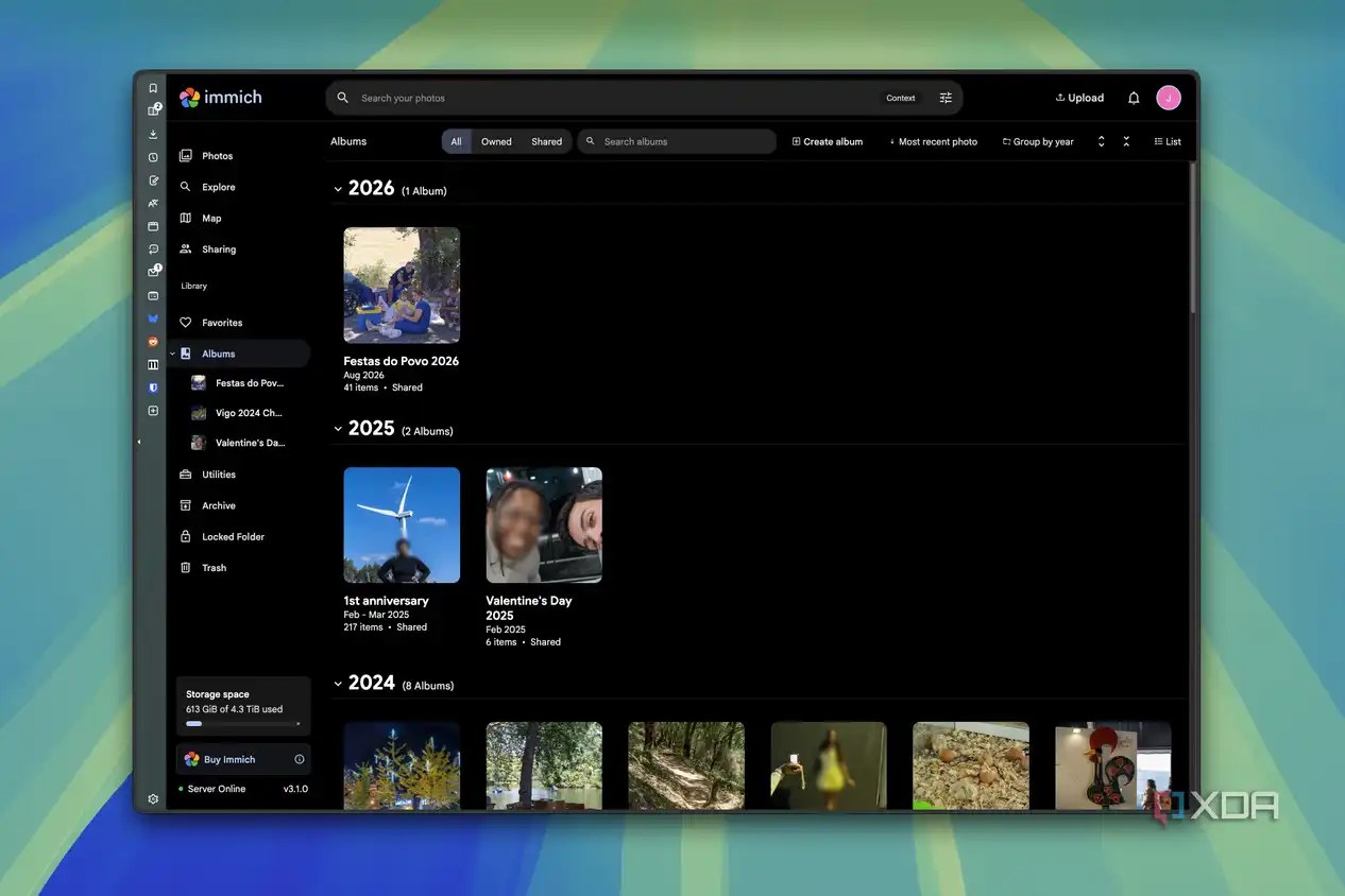 Screenshot of the Albums page in Immich