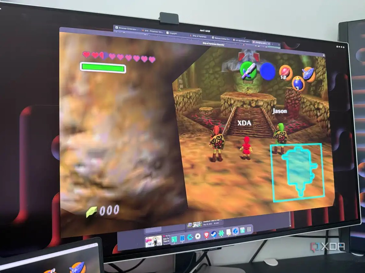 A photo of someone running 3 player coop in Zelda OoT