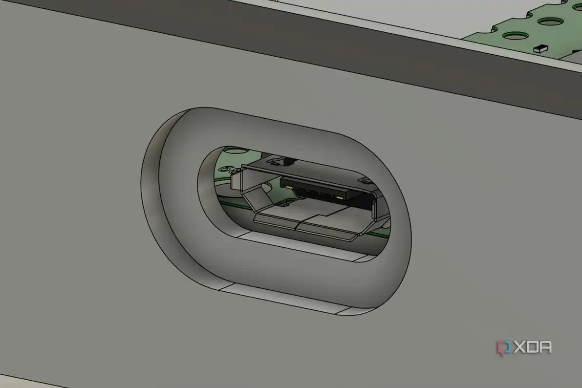 USB-C port cutout in leverless fightstick in CAD