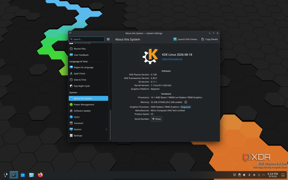 Screenshot of System Settings in KDE Linux displaying system information