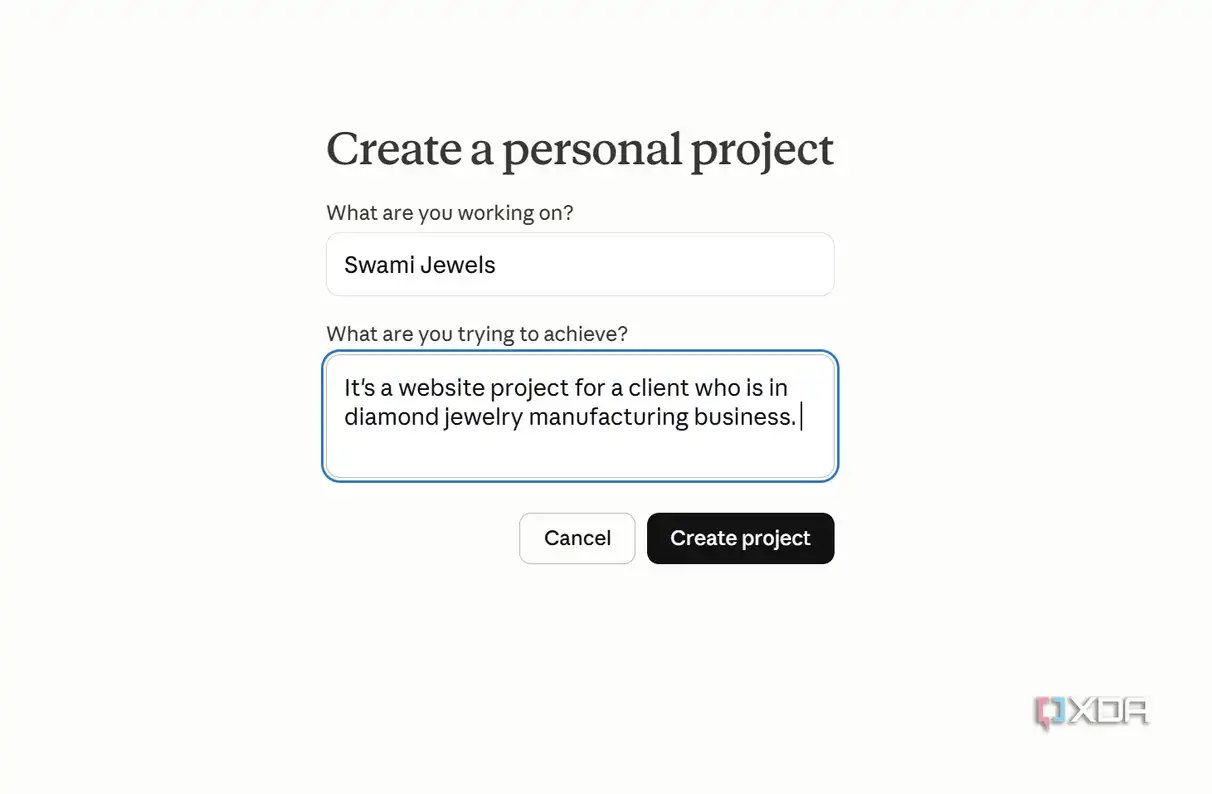 Claude creating a project