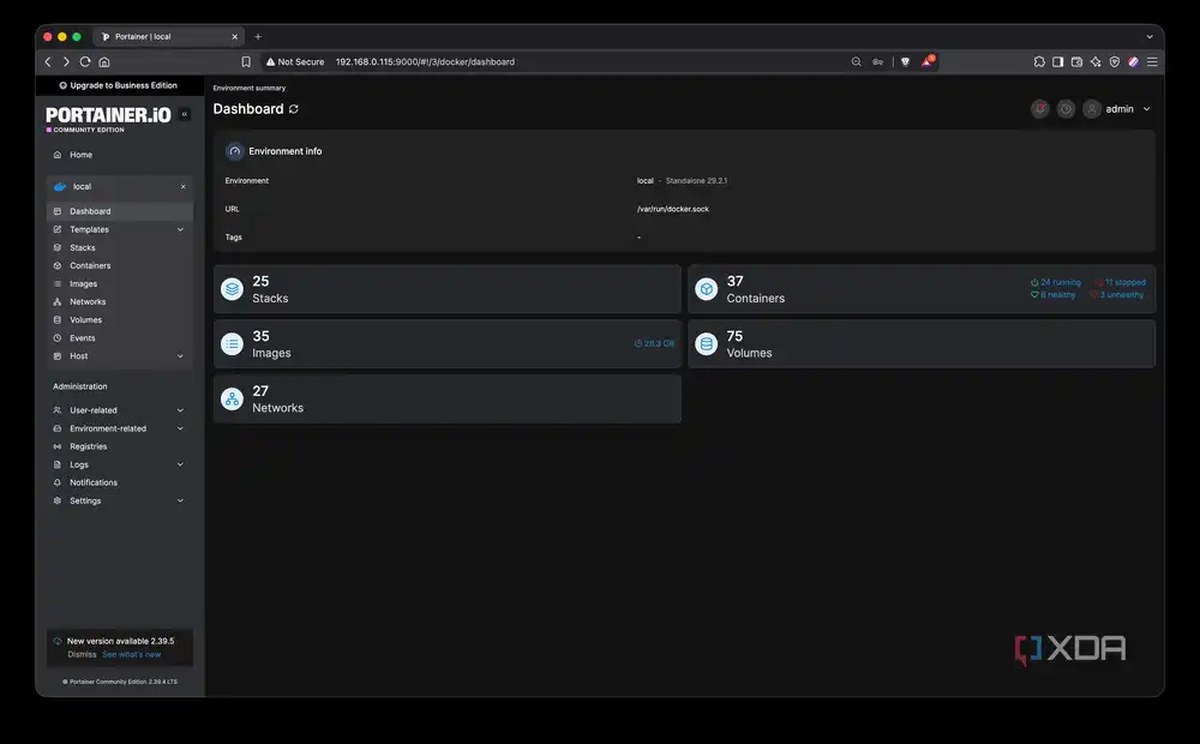 Homelab server running over 20 Docker stacks in Portainer