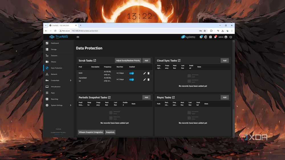 TrueNAS Scale with the Data Protection tab open
