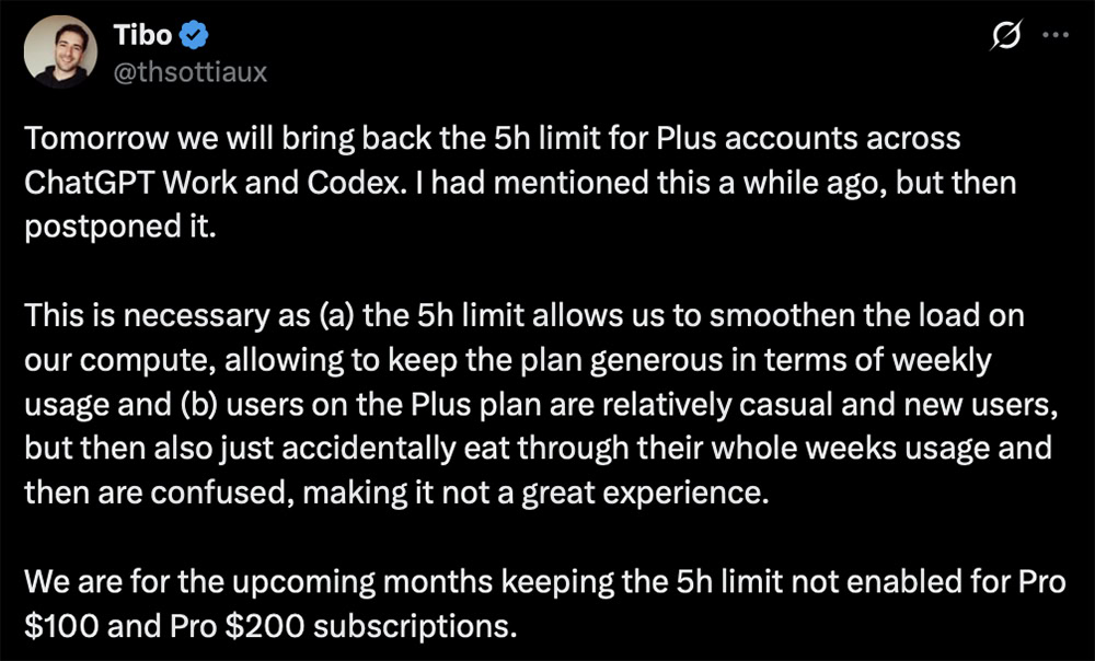 openai five hour usage limit x post openai five hour usage limit x post
