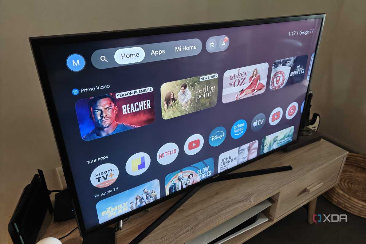 the google tv home screen on a tv