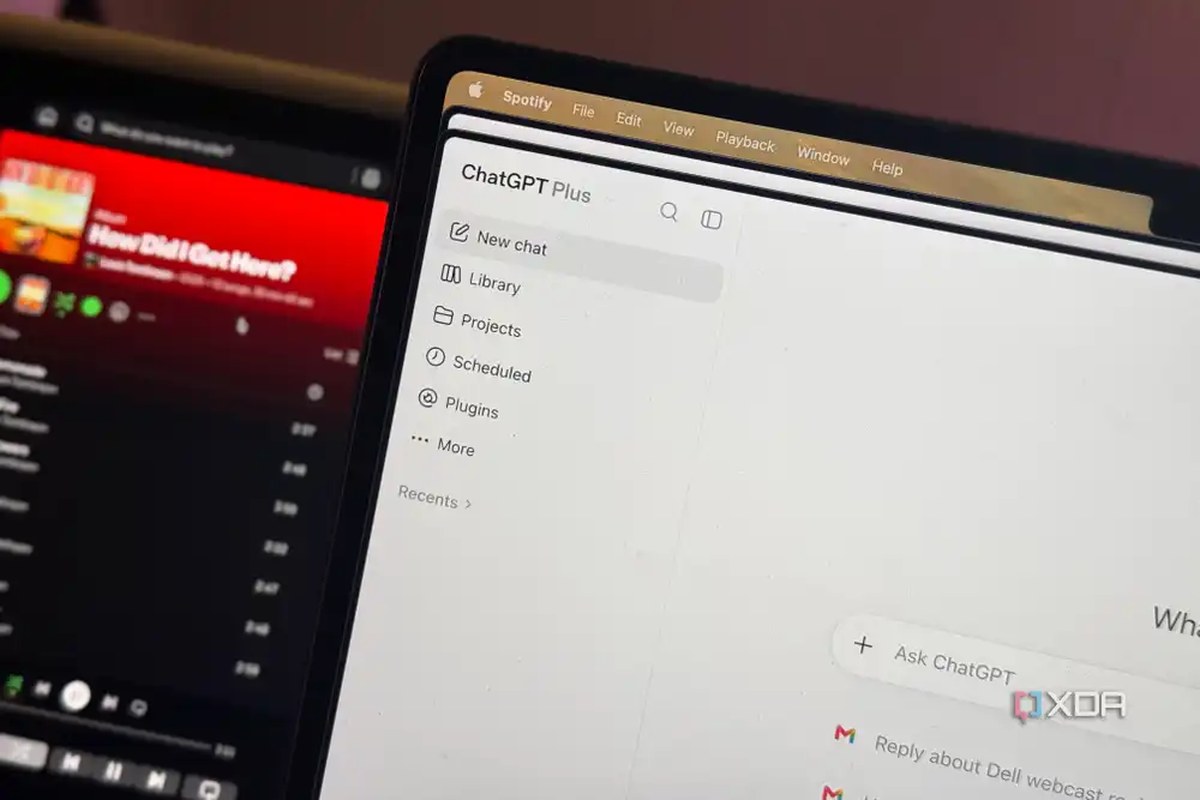 ChatGPT on MacBook with Spotify in the background