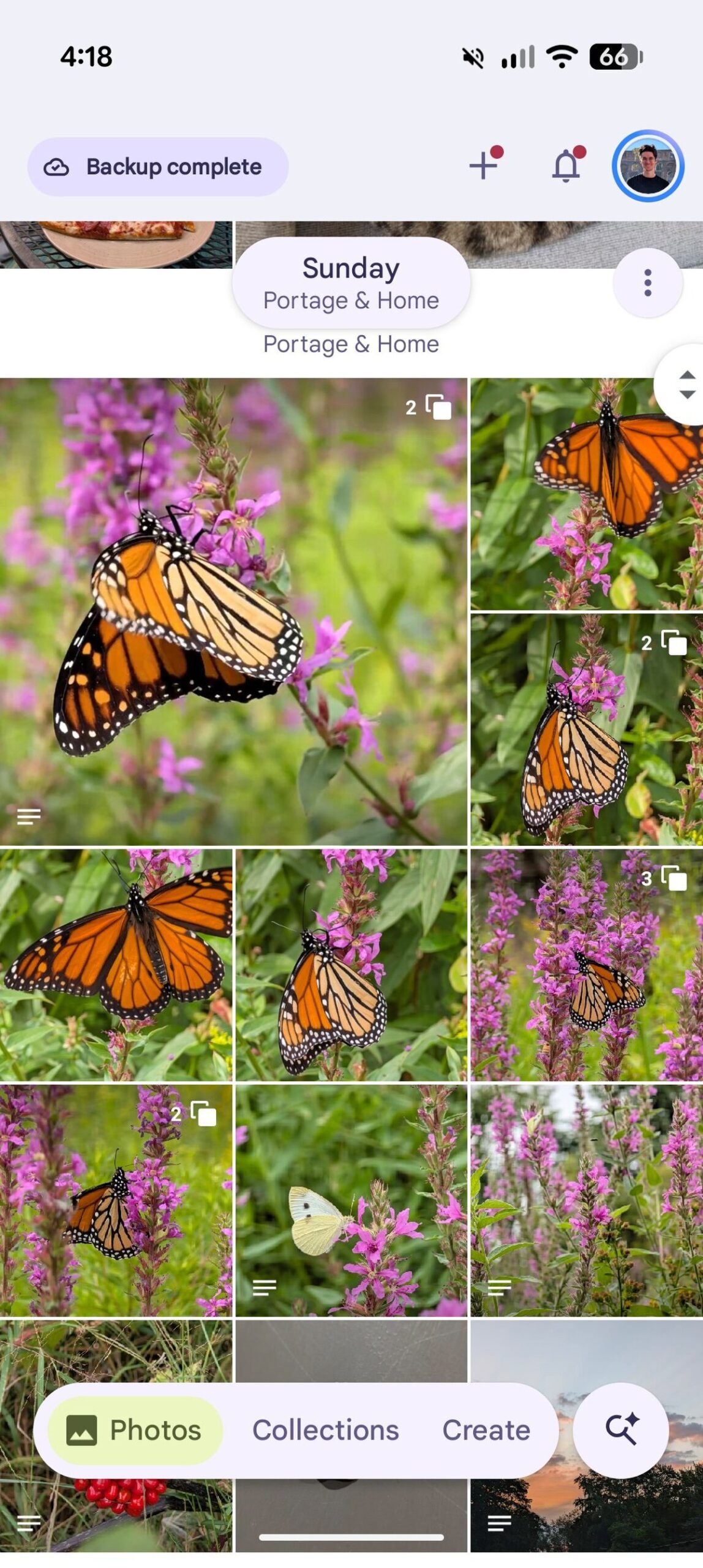 Screenshot showing manual photo stacking in the Google Photos Android app.