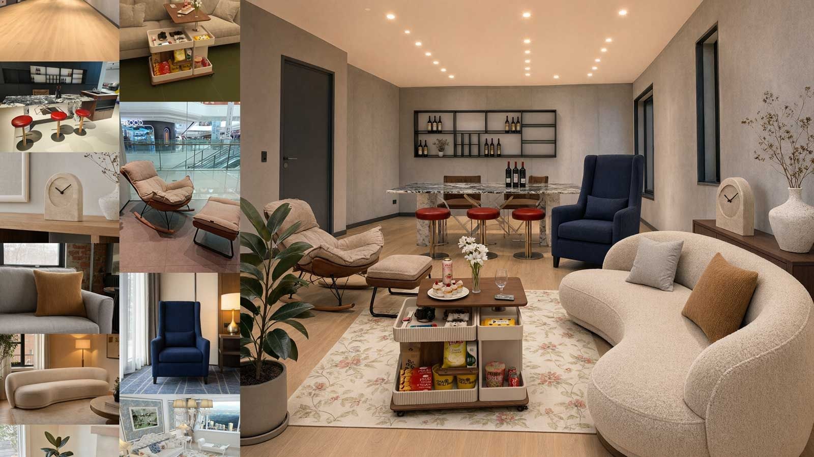 Generated image of a living room using various reference images.